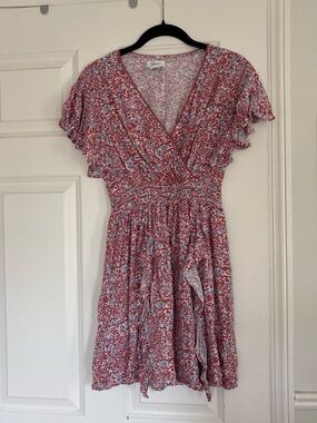 Japna Red Floral Wrap Mini Dress